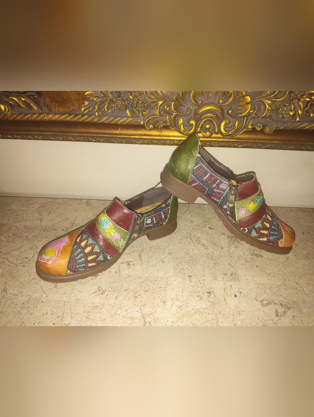 Socofy Leather Colorful Embroidered Slip-On in Multi-Color